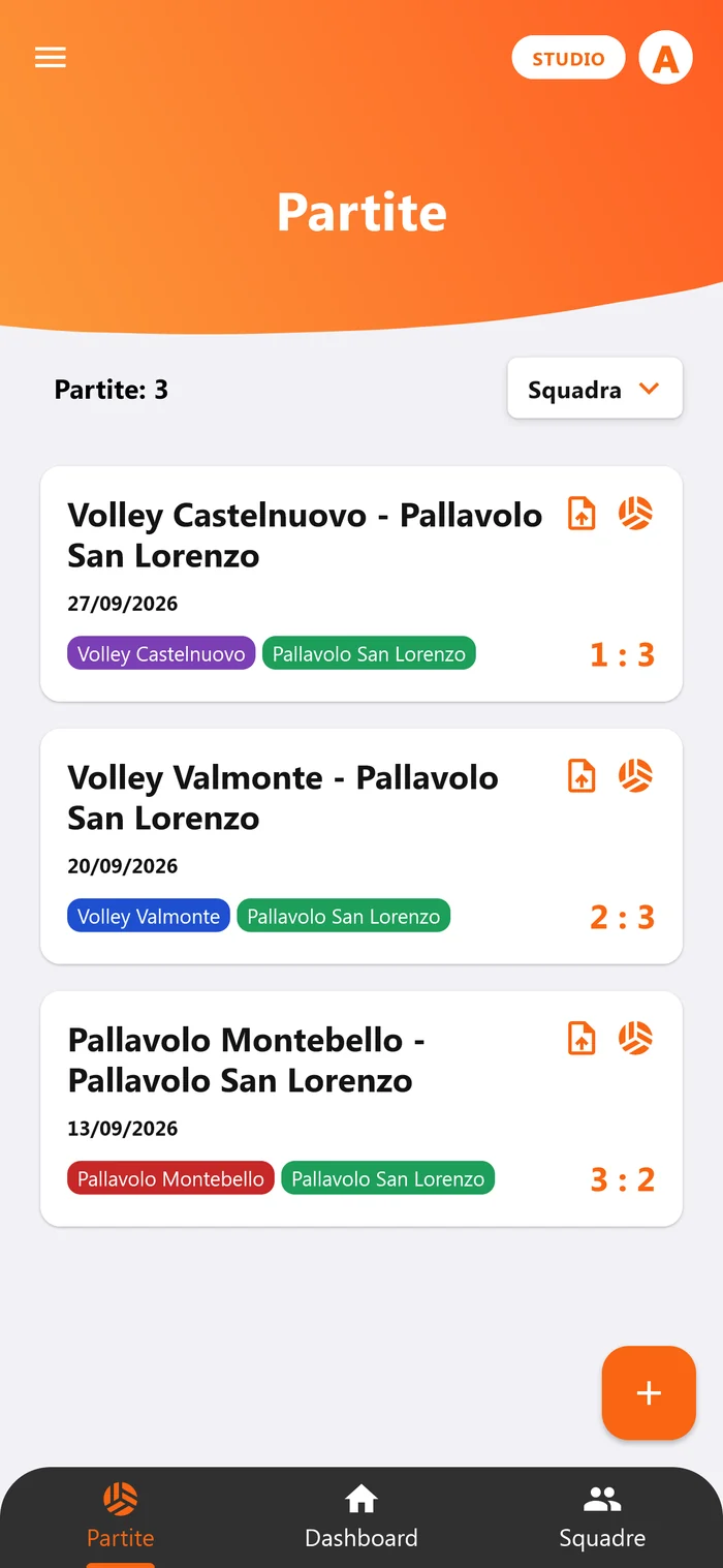 The match list on a phone
