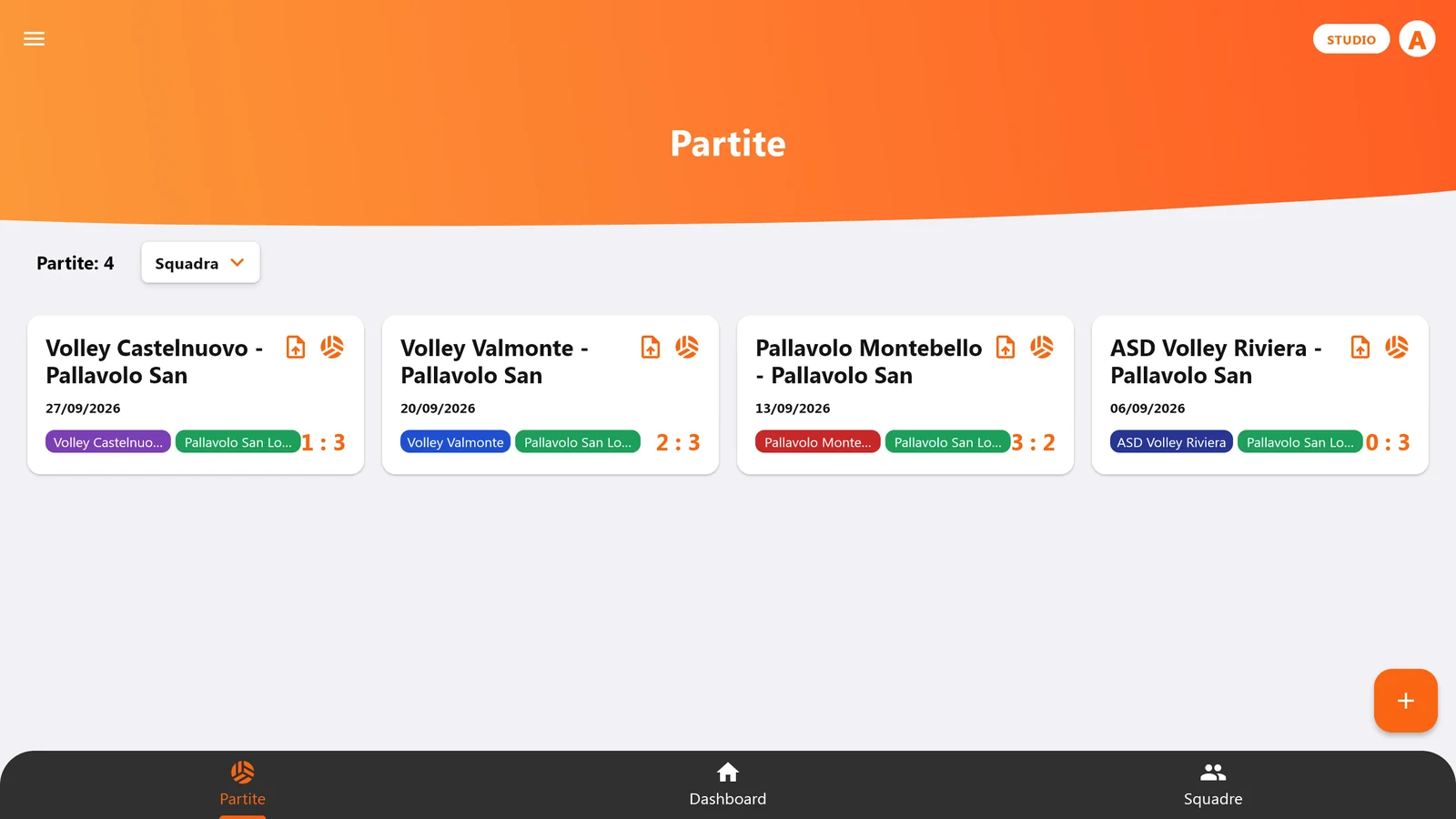 The match list on a tablet