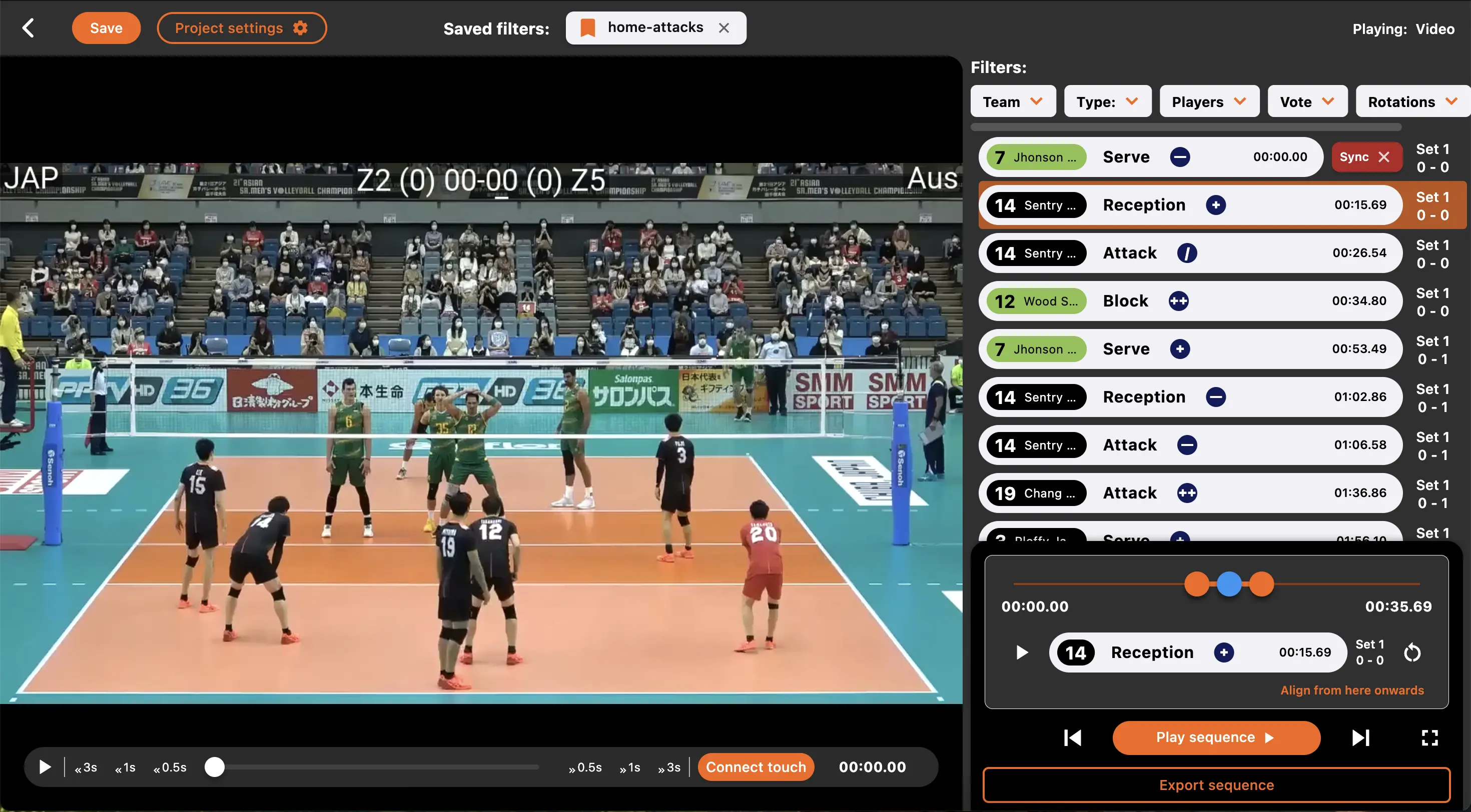 Volleyball Scout Video playing back an action from the match